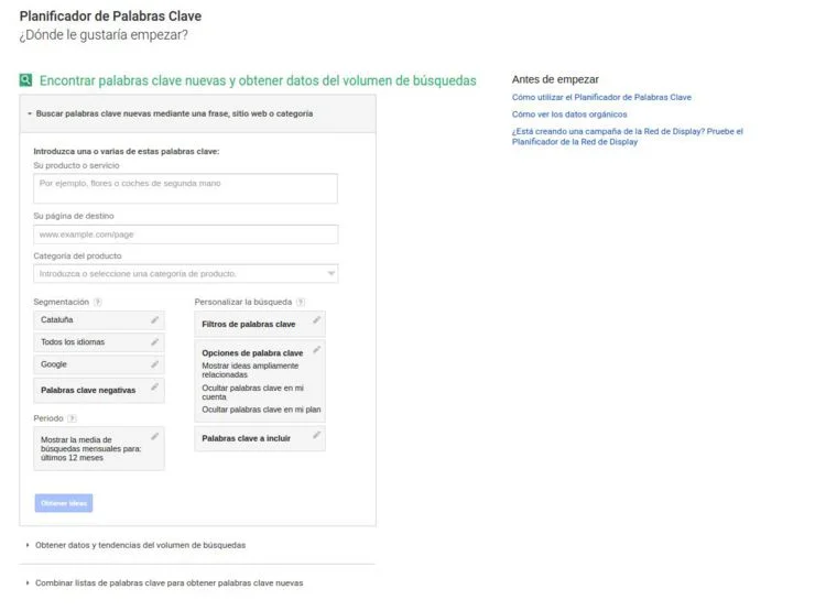 planificador palabras clave adwords