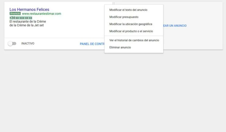 Modificar un presupuesto de Adwords Express